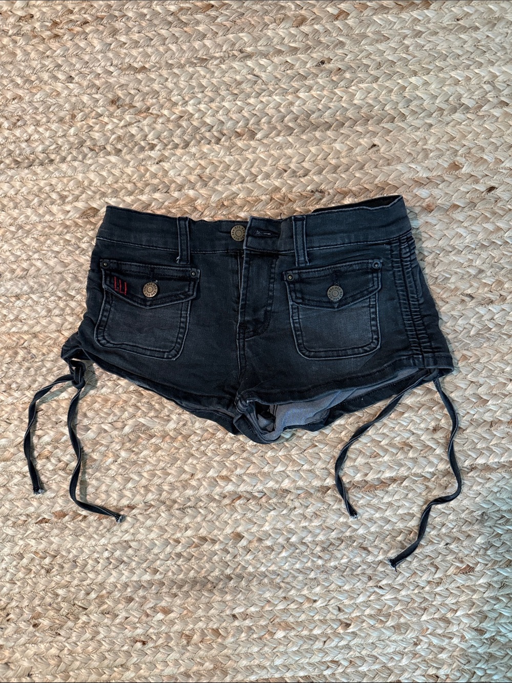 Black Women's Drawstring Denim Shorts